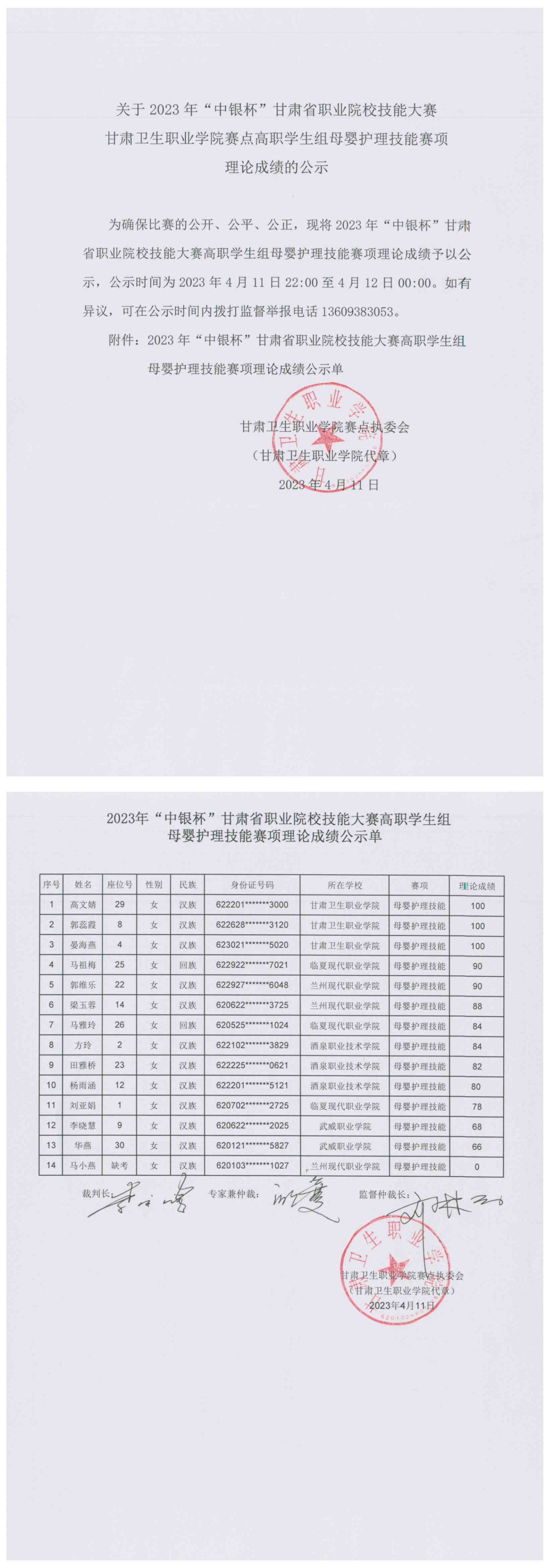 02关于2023年“中银杯”甘肃省职业院校技能大赛365英国上市集团官网赛点高职学生组母婴护理技能赛项理论成绩的公示.png